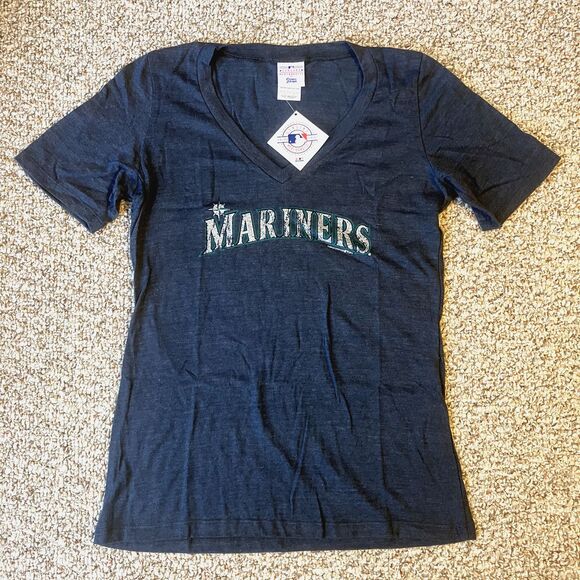 NWT MLB Seattle Mariners Classic Team T-Shirt Womens Size L Baseball Tee V-Neck - Picture 1 of 8